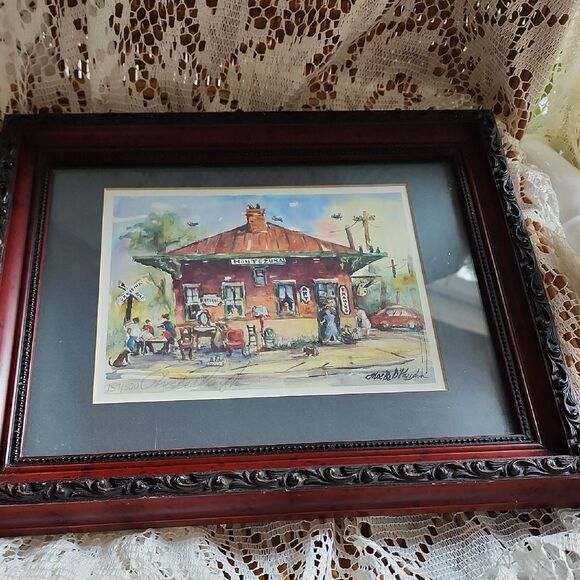 Vintage Signed Print 157/200 Phoebe DeVaughn Train Depot Small Town Georgia - Picture 1 of 6
